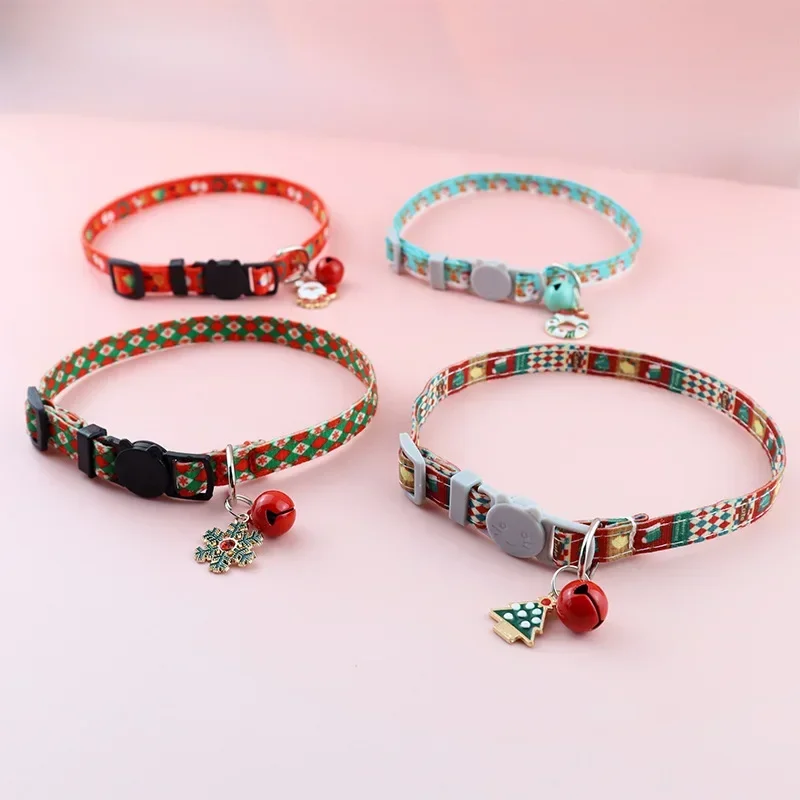 Personalized Pet Collar Christmas Elements Ornaments Cat Collar Adjustable Buckle with Bells Bow Tie Puppy Collars Pet Supplies