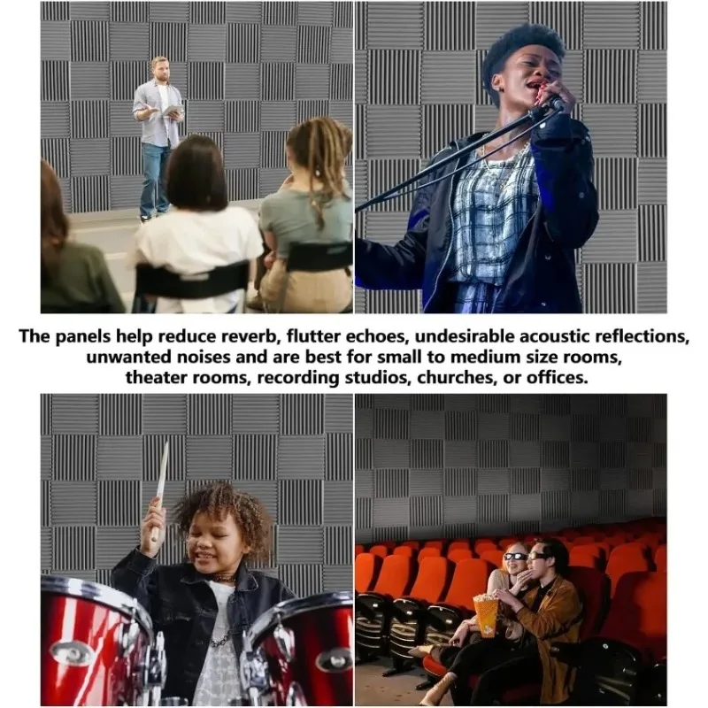 Cuñas Esponja insonorizada Estudio Paneles de espuma acústica Bloqueador de ruido absorbente Paneles de pared Paneles Reduce las ecos Azulejos Gris