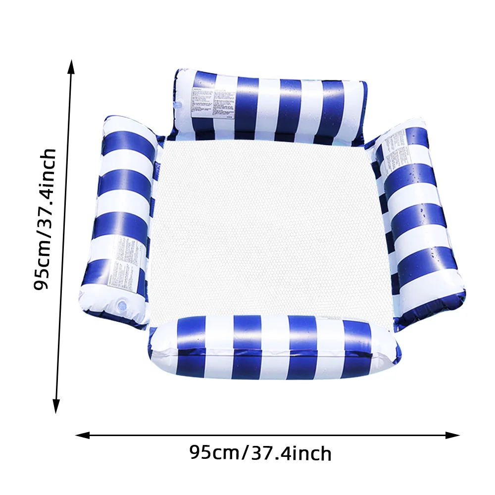 1 قطعة أرجوحة عائمة قابلة للنفخ مخططة بأربعة جوانب، سميكة من مادة PVC للسباحة قابلة للنفخ، قابلة للطي #4