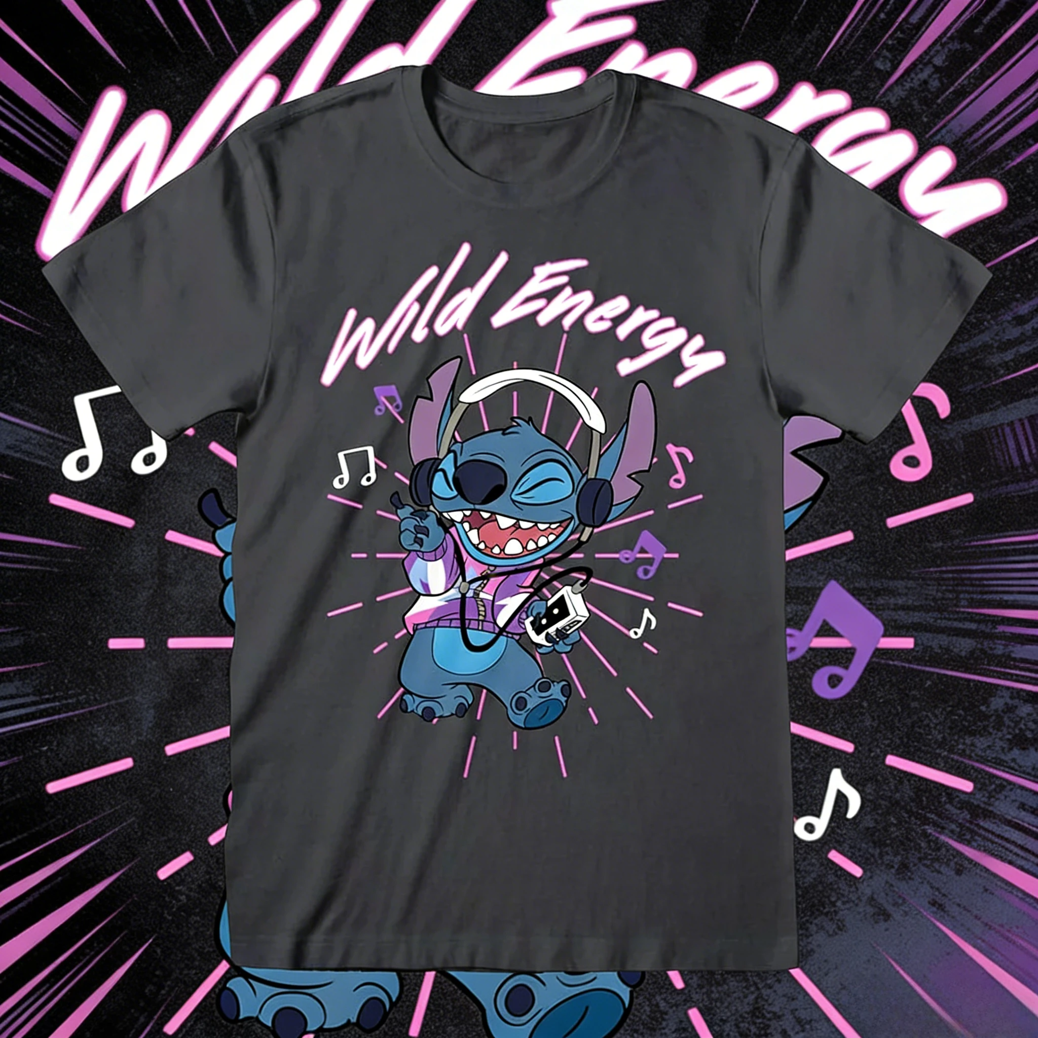 Disney 2026 Summer Star Baby Rock Stitch Black 100% Pure Cotton Printed T-shirt for Men and Women Outdoor Casual Breathable Top