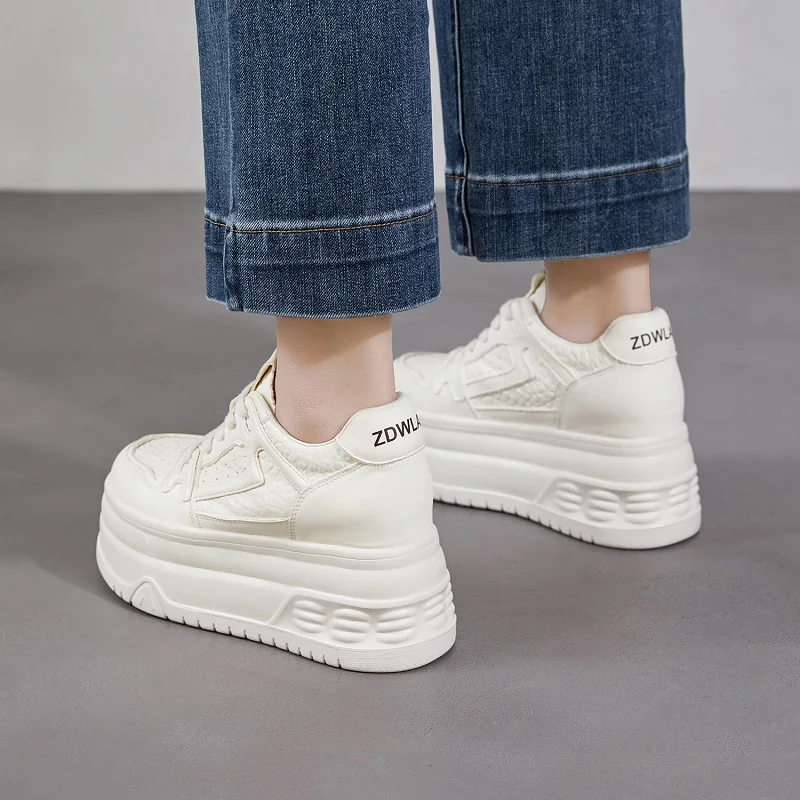 DRKANOL Women Chunky Platform Shoes 2026 Luxury Design Genuine Cow Leather Height Increasing White Casual Student Shoes H269001Z