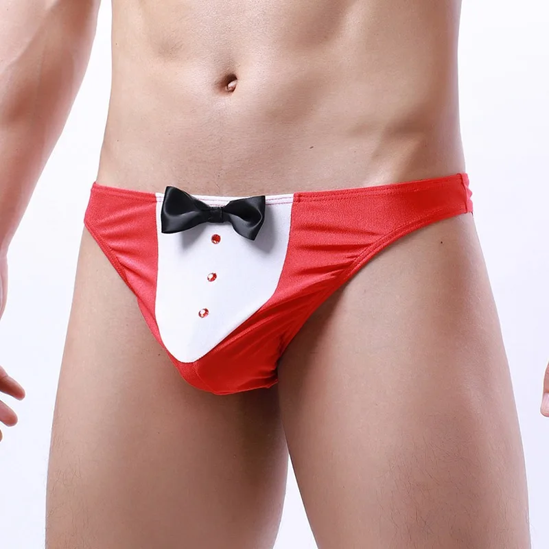 

Bow Men's Sexy U-shaped Briefs Christmas Bikini Hombre Lingerie Cropped Panties Low Waist Male Breathable T-Panties Tanga Hombre