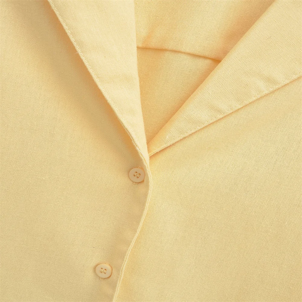 الربيع والخريف نمط أزياء المرأة الجديدة قميص كتان فضفاض وشورت غير رسمي منتصف الخصر