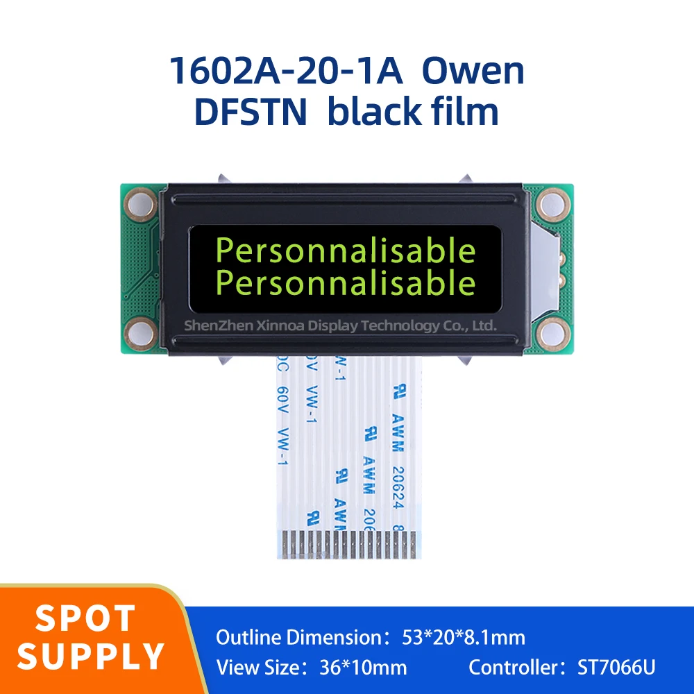 LCD DFSTN 블랙 필름 다국어 모듈, 노란색 문자, 유럽 1602A-20-1A 문자, 디스플레이 화면, 53*20mm, 16*02 LCD