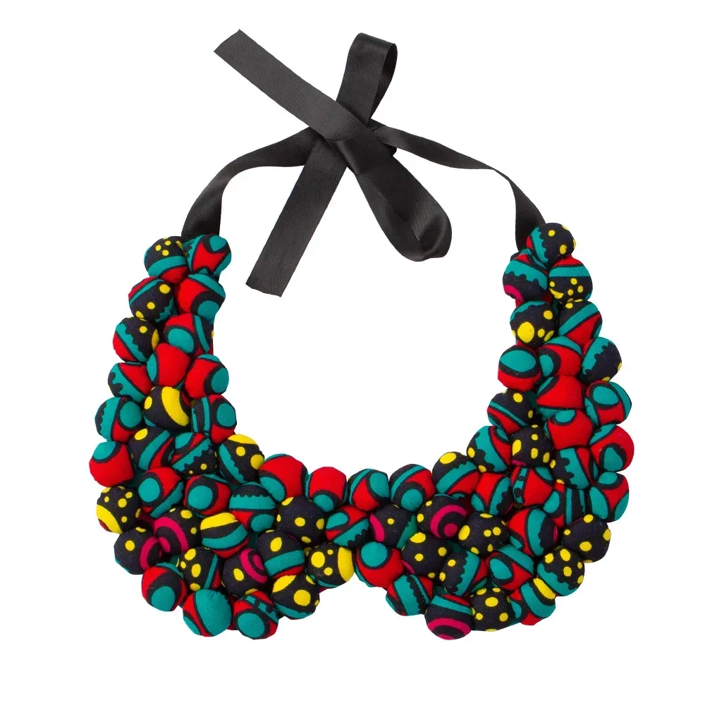 

Ankara African Button Necklaces Multistrand Bib Colorful Buttoned Collar Handmade Design Jewelry for Women Evening Party WYB836