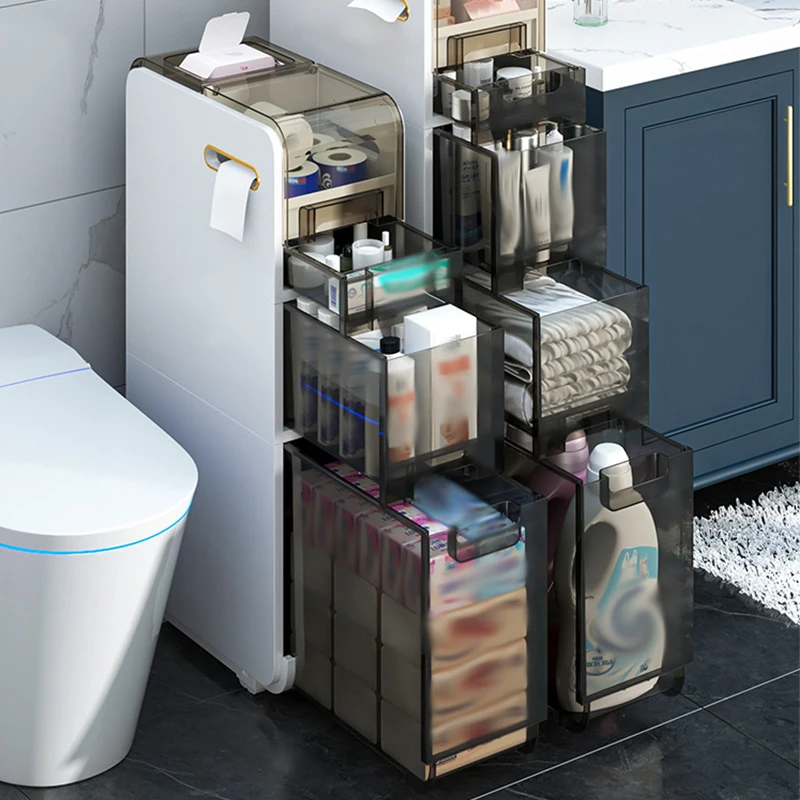 Toilet Storage Cabinet Bathroom Drawer Closestool Crevice Storage Rack Ultra Narrow Household Kitchen Organizer Floor Shelves