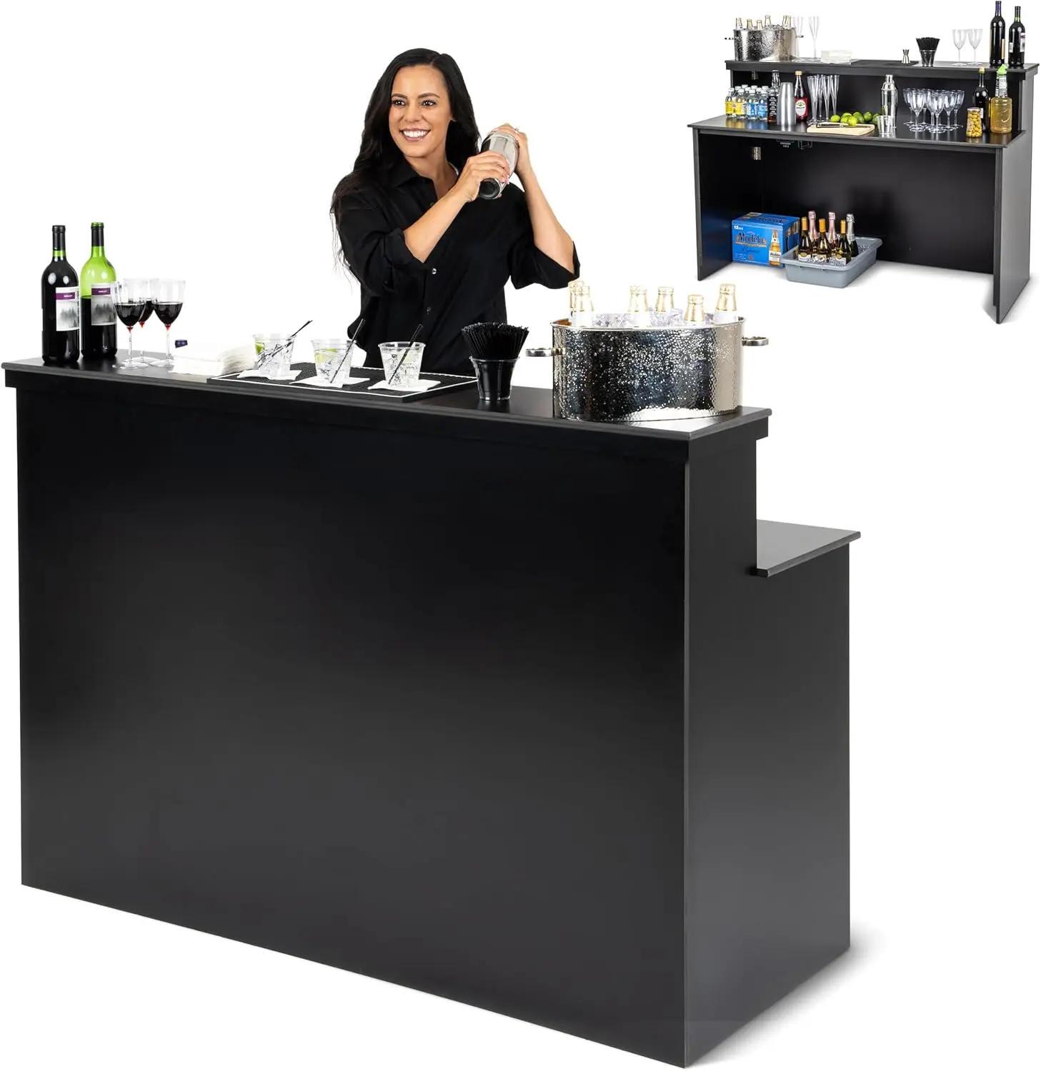 Elite Portable Bar Table for Events - Foldable Commercial Grade Wood - Pop up Mobile Bartending Station - Black