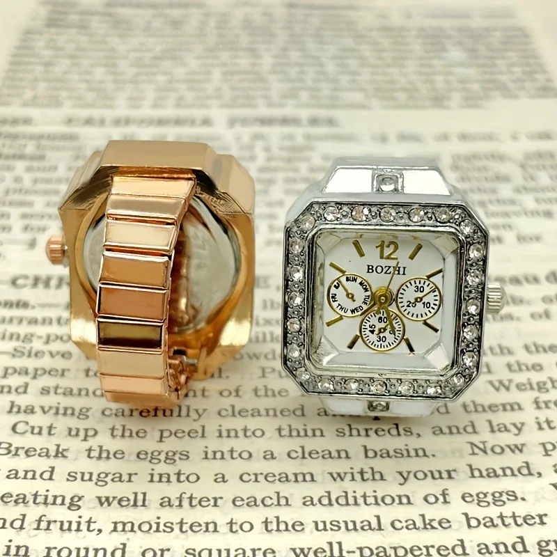 Trendy Diamond Ring Watch Square Full Diamond Adjustable Time Ring Watch Personalized Instagram