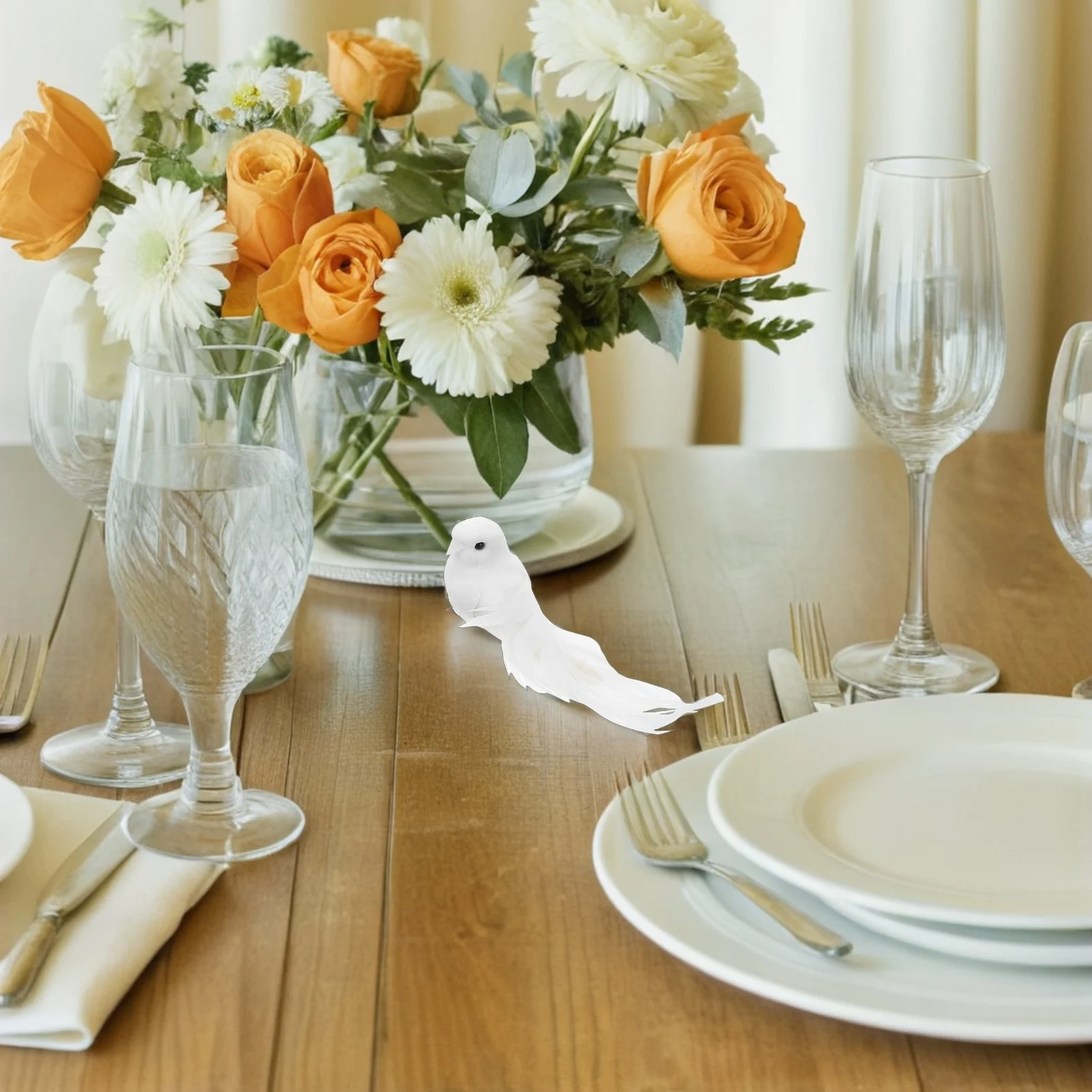 

6Pcs Artificial Bird White Doves for Home Decor Craft Projects Wedding Anniversary Party Decoration Realistic Feathered Hanging