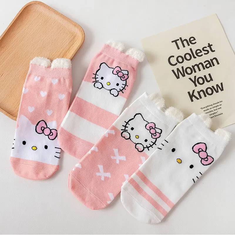 Hello Kitty Socks Stereoscopic Ear Socks Summer Cute Cartoon Pink Light Mouth Day Kitten Socks