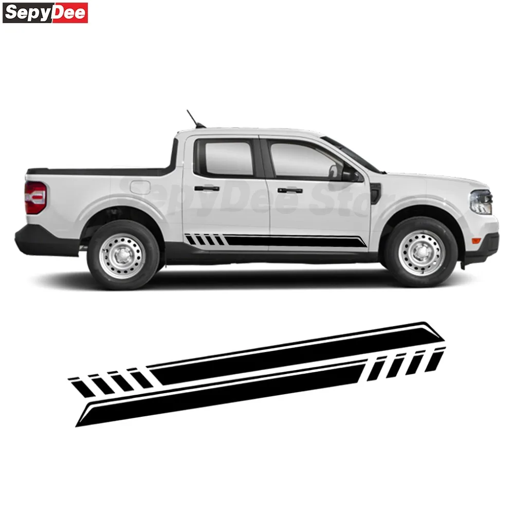 

2 шт., гоночная полоса, боковая юбка автомобиля, наклейка для Ford Maverick, пикап, декор кузова, наклейка, автомобильные аксессуары