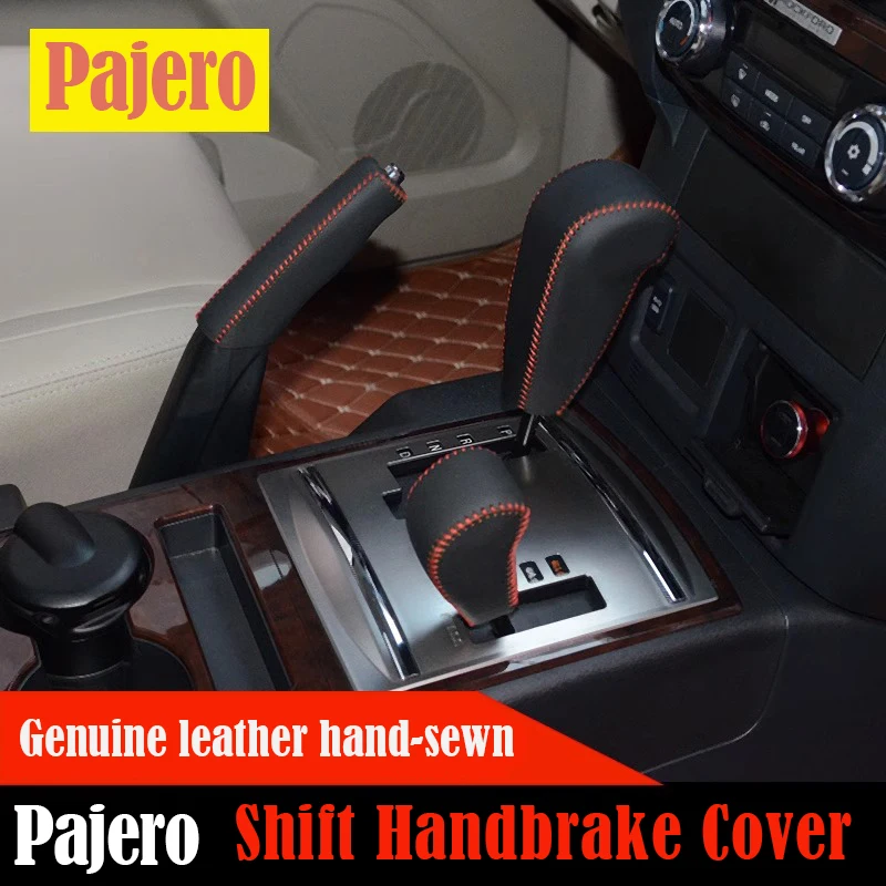 For Mitsubishi Pajero V97 gear handbrake leather cover full package V87V93 genuine leather hand-stitched automatic gear lever co