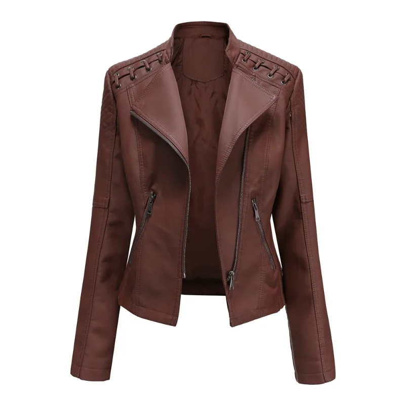 Dames vintage effen kunstleer jas mode losse lange mouwen ritszakken korte jas 2025, herfst casual straat uitloper