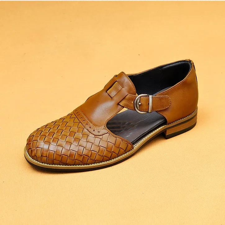 

Original Design Baotou Roman High Heeled Square Leather Sandals Leather Breathable Woven Sandals Men's Summer Casual Sandals
