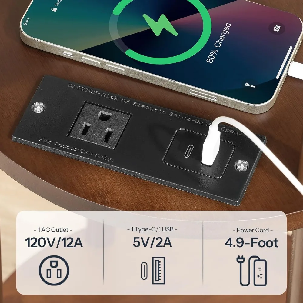 HOOBRO Lot de 2 petites tables d'appoint rondes avec station de recharge, tables d'appoint rondes en bambou à 3 niveaux, tables de chevet compactes pour canapé, faciles