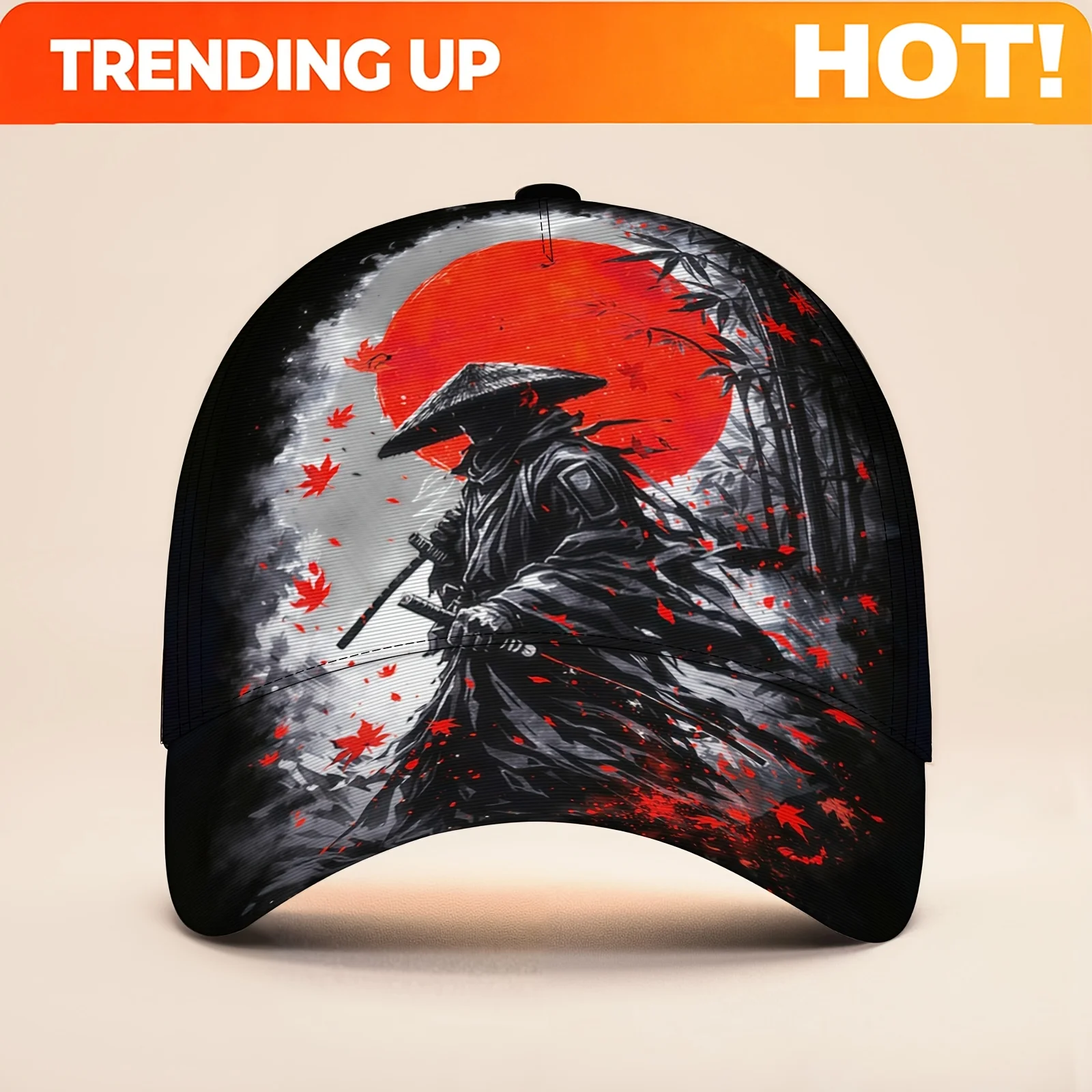 Custom 1pc Japanese Samurai Baseball Cap Unisex Lightweight Versatile Baseball Cap, Street And Outdoor, Breathable Adjustable Su
