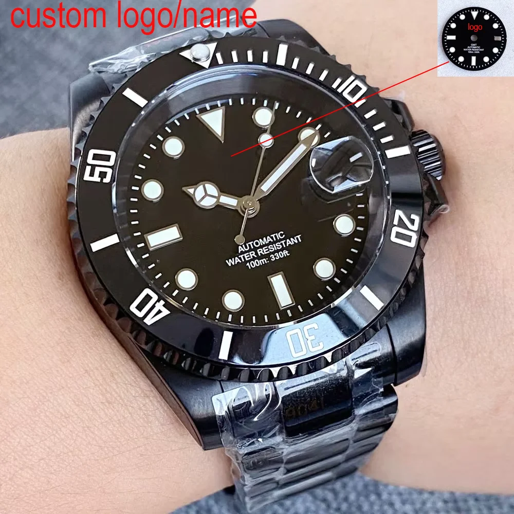 Custom NH35A 40mm Black PVD Coating Diver Men Watch Sapphire 200m Waterproof  Automatic Mechanical WristWatch For Men Lume