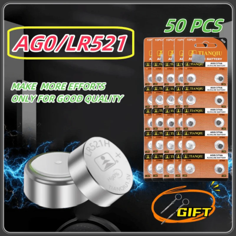 

50PCS Button Batteries TQ AG0 LR521 SR521SW 379A 379 179 D379 SR63 1.5V Alkaline Coin Cell Silver OxideWatch Battery 2-50PCS