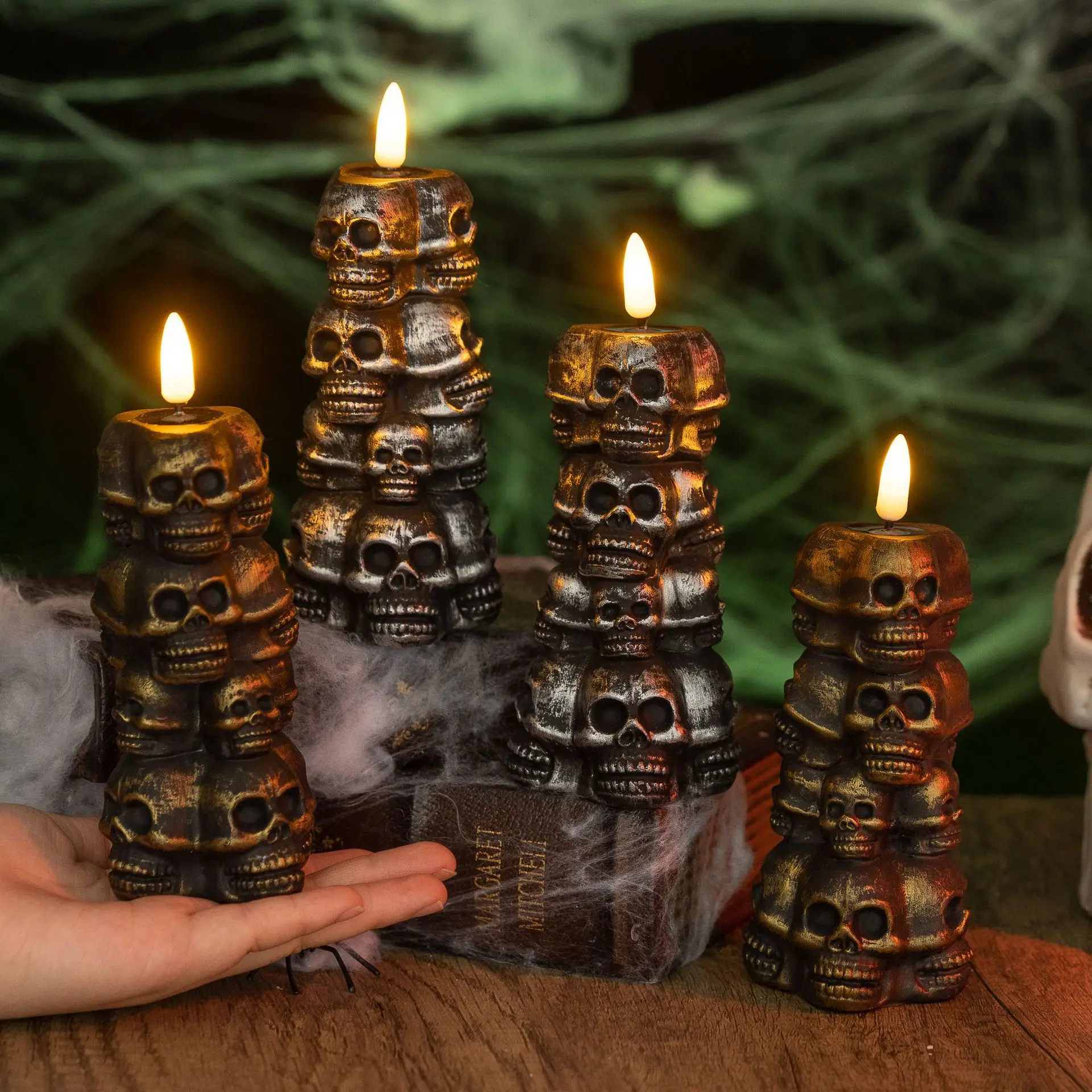 2026 Wholesale Halloween Skull Candle Set - LED Pumpkin Light for Ghost Party, Scary Table Decor Bulk Pack with Flashing Effects