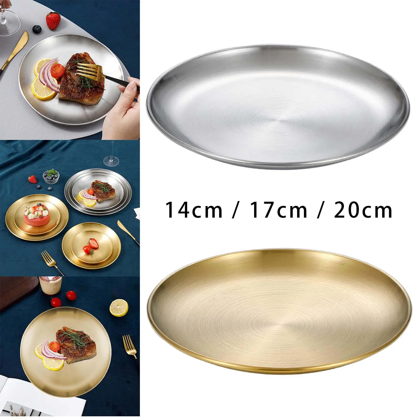 Stainless Steel Serving Plate Compact Dinnerware Tray Decorative Table Platter for Party Buffet and Kitchen