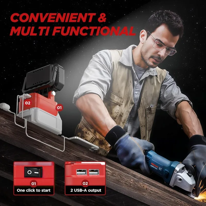 

Светодиодный рабочий фонарь, совместимый с аккумулятором Milwaukee 18 В, беспроводной с 2 USB-портами для зарядки, портативный домашний светильник, аксессуар, фонарик