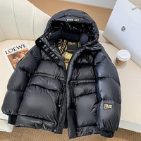 Duck Down Hooded Jacket for Women, Black and Gold Drawstring Design Loose Warm Coat Slim Casual Parka, Winter Fashion, New, 2024