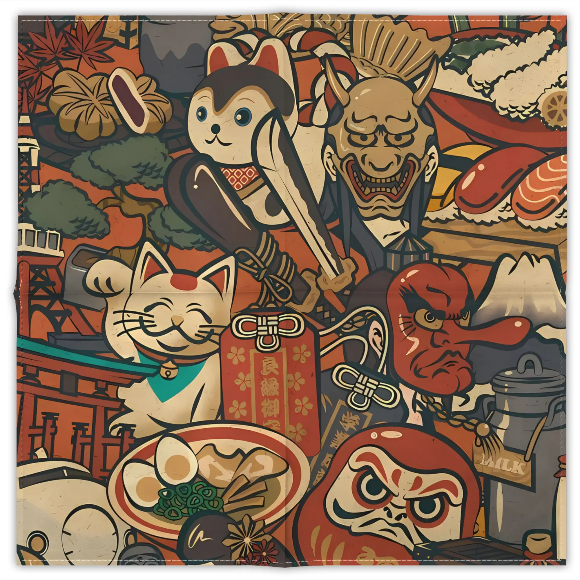 

Japanese Ukiyo-e Patterns Fashion Square Scarf Decorative Polyester Printed Daily