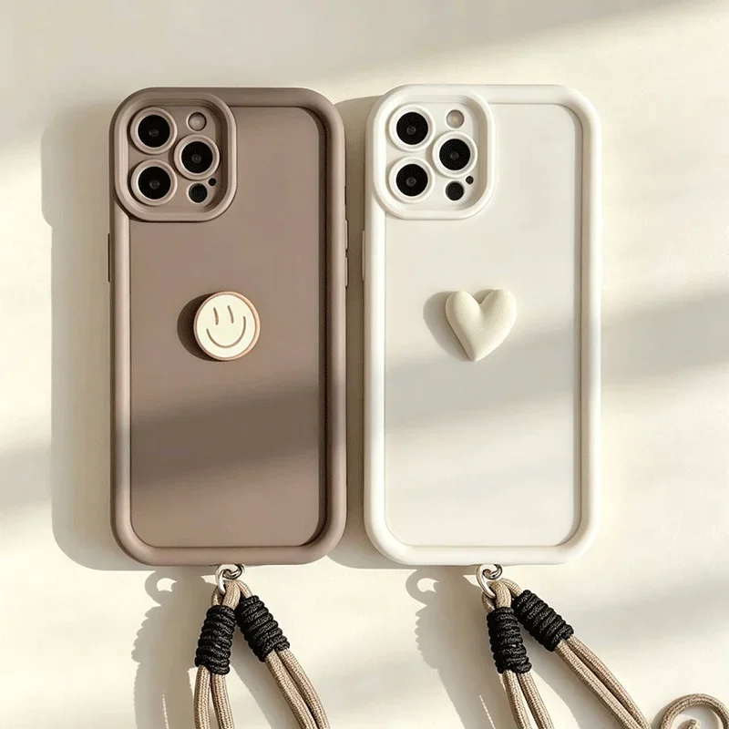 Coque de téléphone Candy 3D Smile Heart avec lanière pour Xiaomi Redmi Note 15 Pro 5G 15C 15 15A 14C Note 14 13 12 Pro Plus A5 13C 4G 5G