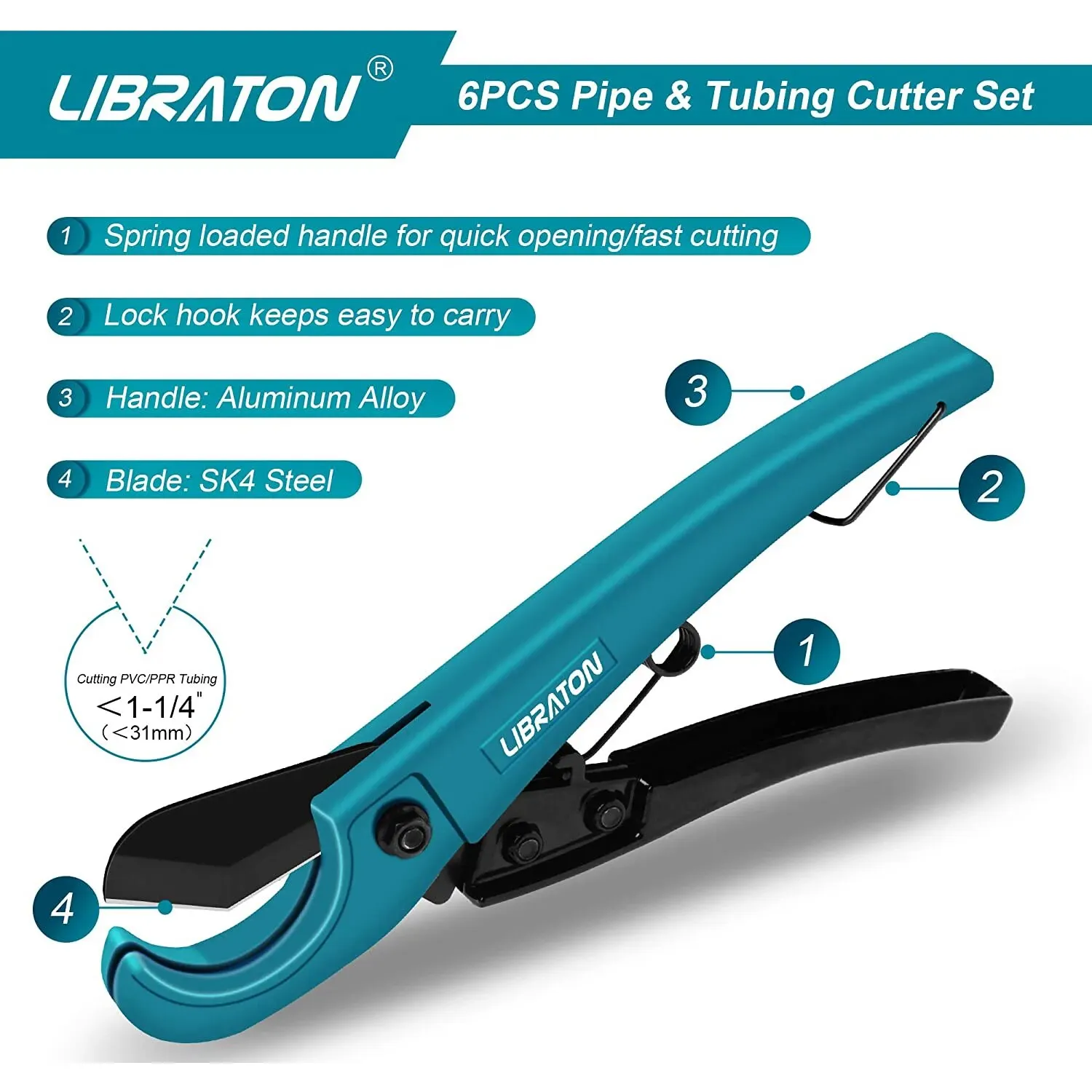 Libraton Pex Pipe Cutter 31mm PEX Tube Cutter 3-22mm PEX Pipe Cutting Tools for PEX PVC PPR Plastic Extra PTFE Seal Tapes 400\