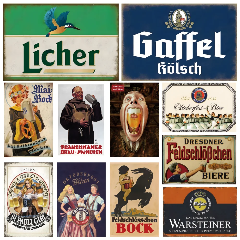 Germany Beer Brand Metal Sign Plaque Vintage Metal Tin Sign for Bar Pub Cafe Man Cave Kitchen Club Bar Wall Home Decor