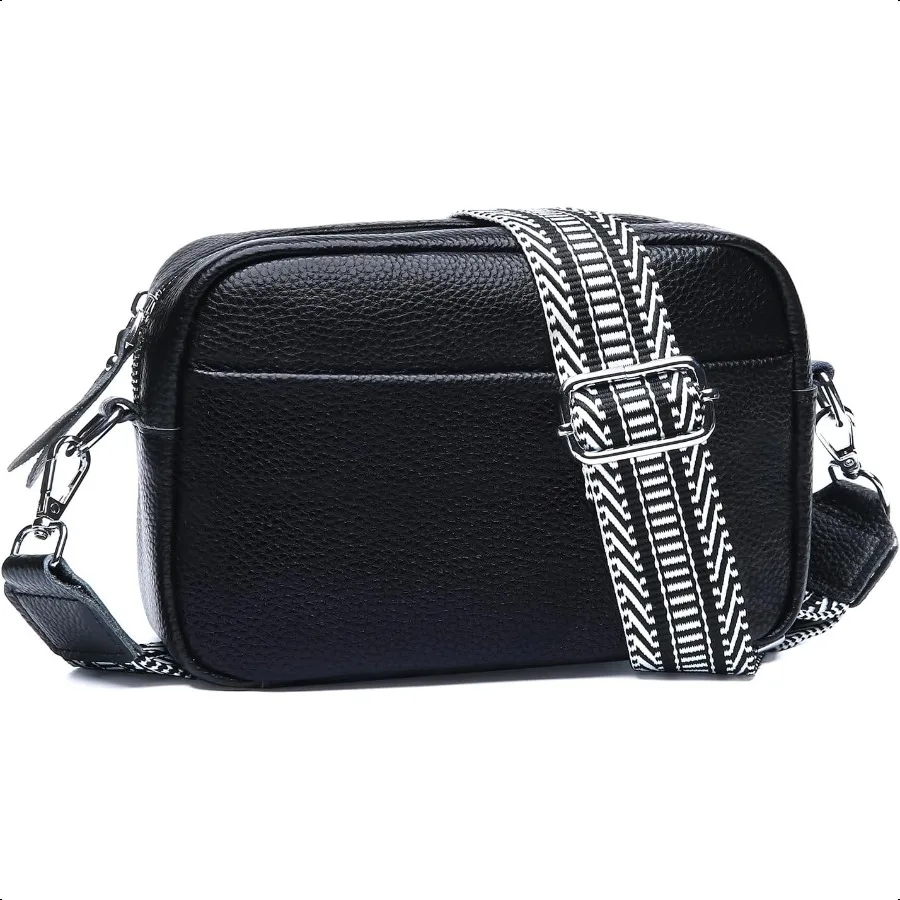 

Small Crossbody Bags for Women Genuine Leather Guitar Strap Shoulder Handbag Purse Camera Bag with Rfid Card Slots