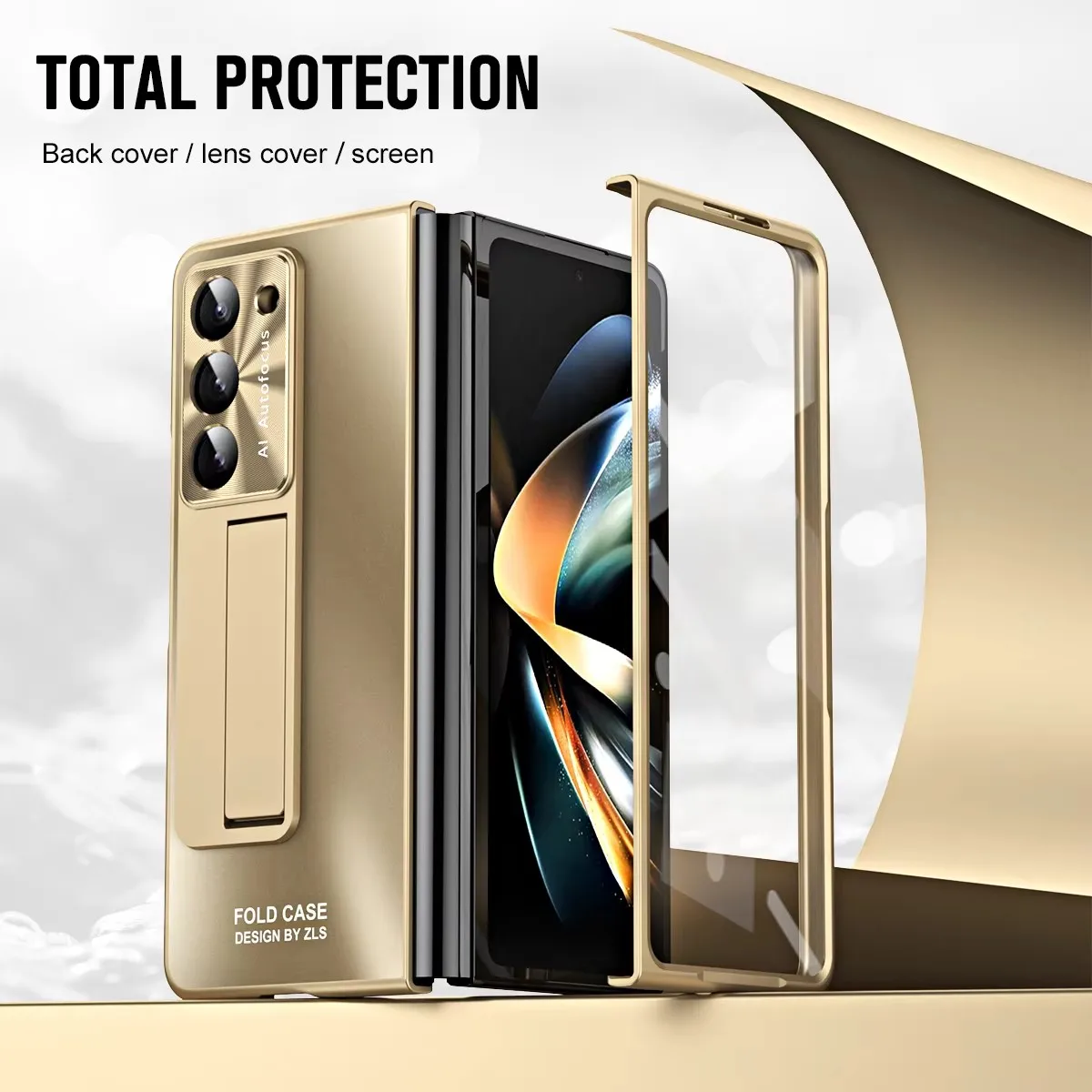 

360 Full Protector Tempered Film Case For Samsung Galaxy Z Fold 5 4 3 6 Plating Hinge AG Matte Stand Folding Cover Coque