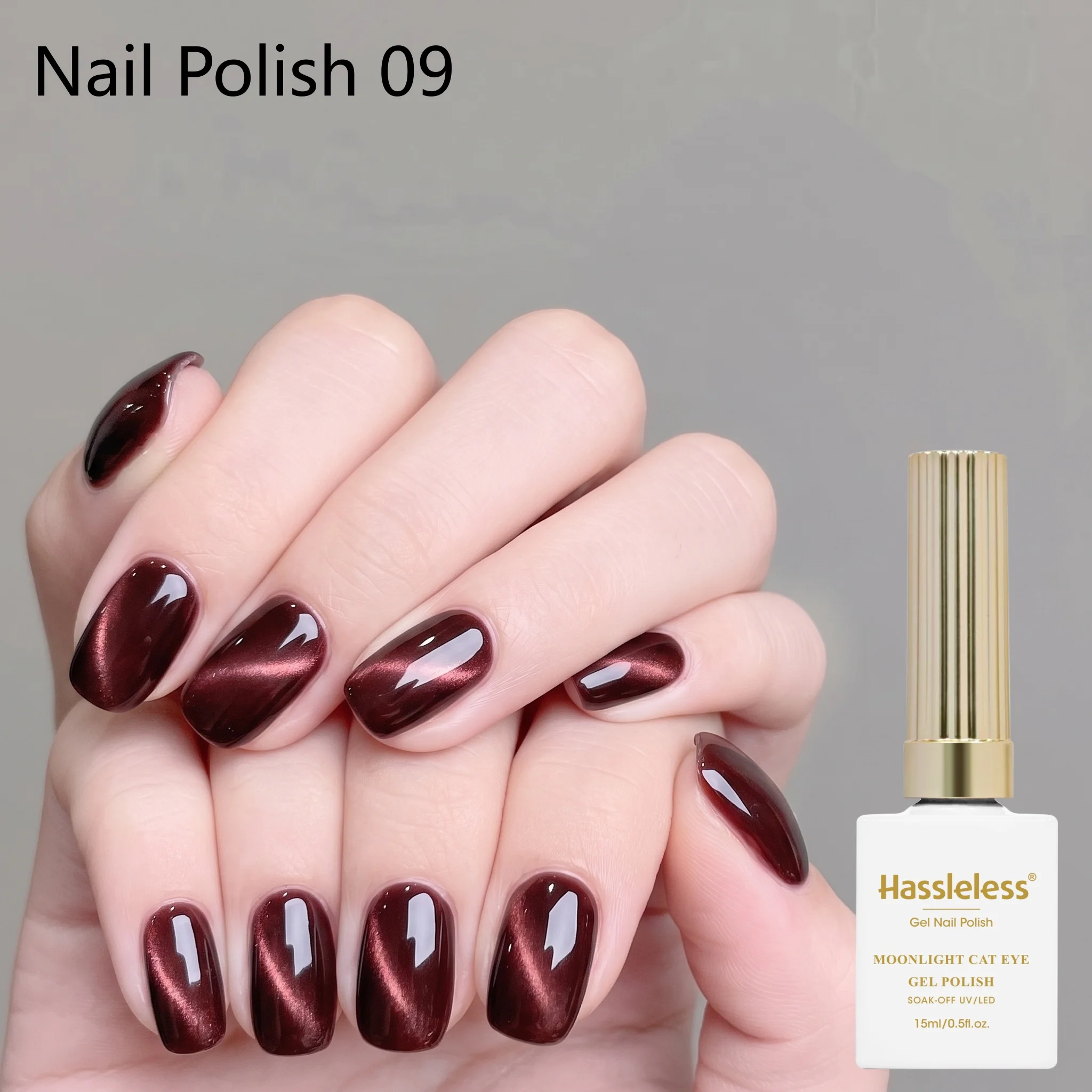 Hassleless Ruby Cat's Eye Magnetic Nail Polish White Moonlight Satin Cat's Eye Nail Polish Smooth and Shiny, Suitable for All Seasons, for Home Use and Nail Salons