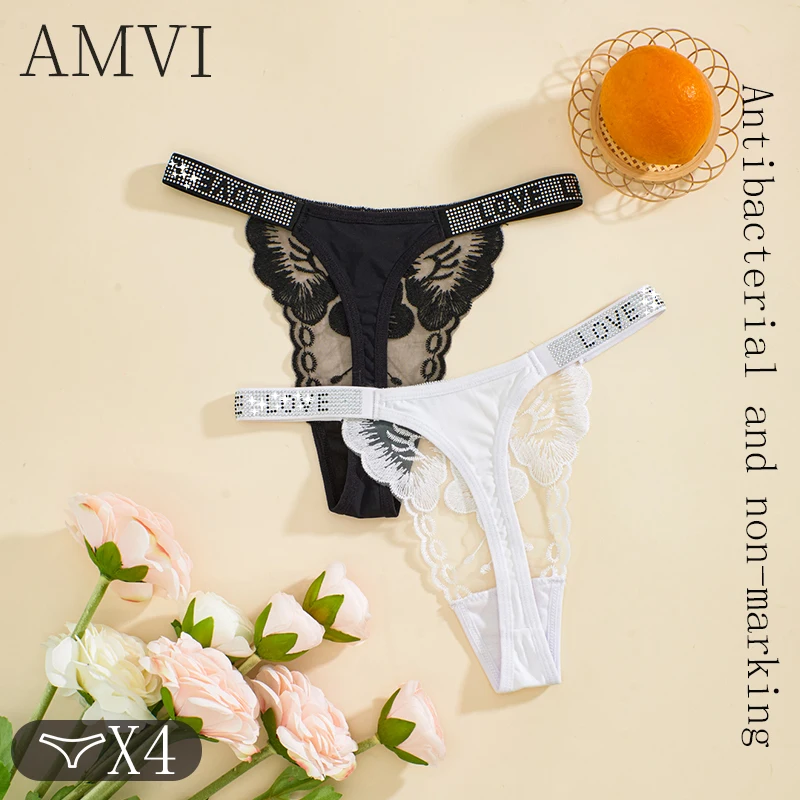 4pcs Lace Back Design Women's Panties,sexy Women's Panties,breathable And Comfortable Summer Cute Girl Panties,non-marking Thong