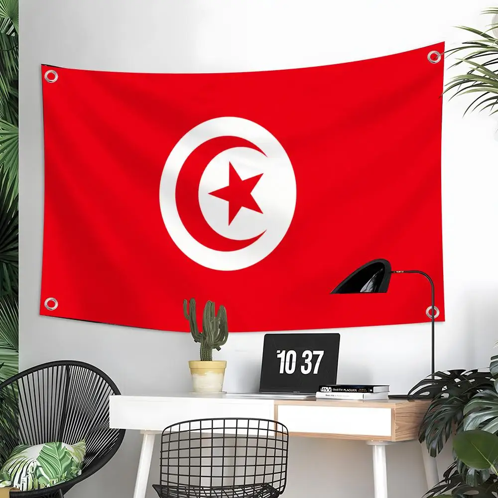 Tunisia Flags Custom Wall Hanging Background Art Banner For Bedroom Home Living Room Outdoor Decor