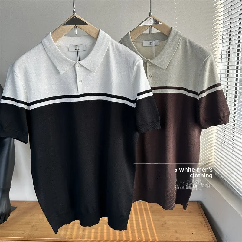 

Faionable Ice Silk Breathable ort Sve Knitted irt Men's Casual Summer Trend Stand Fit Basic Sle