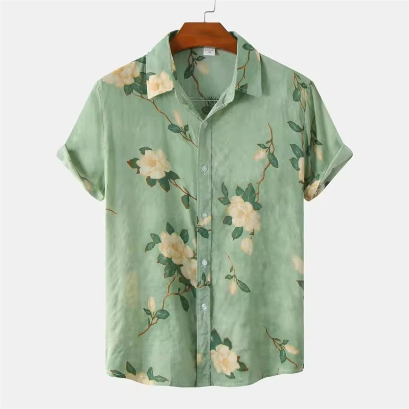 Men's 2025 Hawaiian Casual Fashion Social Beach Style Short Sleeve Oversized Flower Print Loose Vintage Patry Shirt Blouse Tops