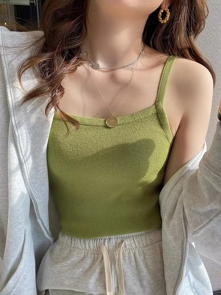 

Summer ort Knitted Women's Blouse Inner Wear Large Size MM Design Sense Outerwear Vest Top Commute Sle Pure Color Bal
