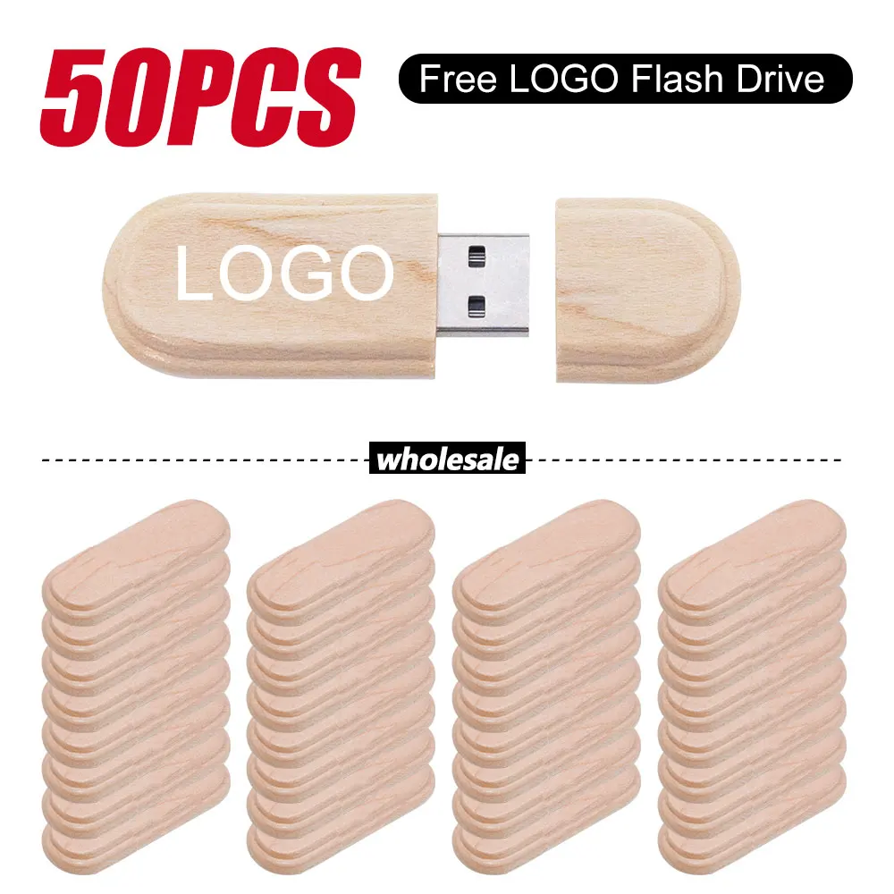 50 Stks/partij Usb Flash Drive 2.0 (Gratis Aangepaste Logo) Houten Hoge Snelheid Pendrive 4Gb 8Gb 16Gb Pen Drive 32Gb 64Gb Memory Stick Cadeau