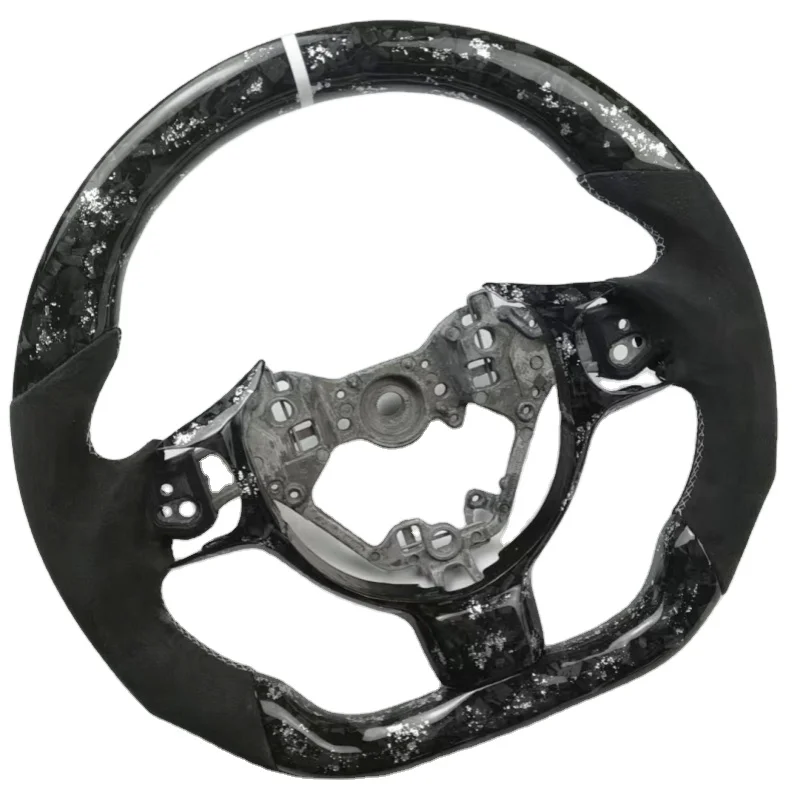 For Racing Car Steering Wheel D-Shape Flat Bottom Real Carbon Fiber with Red Stitch Sports Style Leather Design