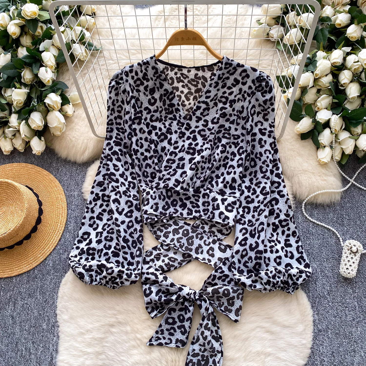 

Vintage basics long sleeve print loose Blouse Korean Fashion Sexy office lady Shirt women clothing