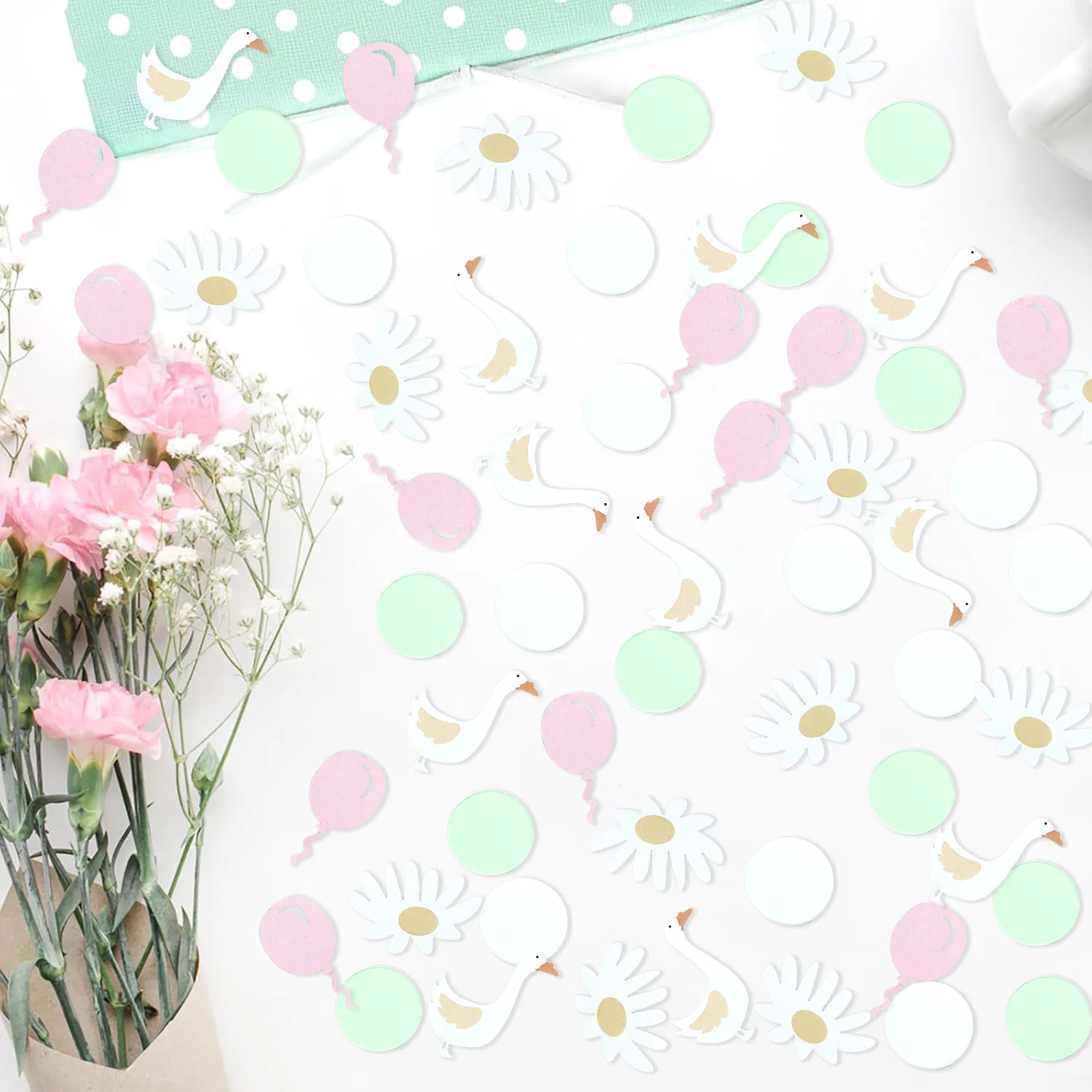 Rosa-blaue Seiden-Gänsefeder-Geburtstagsdeko-Banner, Tischdecken, Geschenkverpackungen und Etiketten für Babypartys und Geburtstagsfeiern – Detail 7