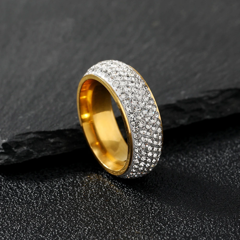 Luxury Cubic Zirconia Ring For Women Men Gold Silver Color Stainless Steel Iced Out CZ Wedding Engagement Rings Trendy Jewelry