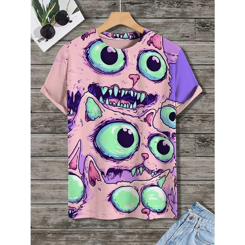 Fun Monster Pattern T-Shirt For Men Cat Mouse Frog 3D Printed Tees Casual Unisex Short Sleeve Round Neck Tops Street T Shirts