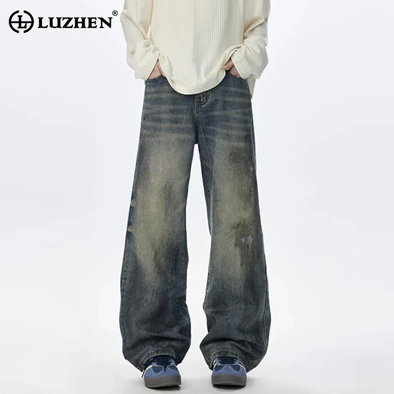 

LUZHEN Vintage Original Wornout Washed Straight Casual Jeans Men 2025 New High Quality Fashion Wide Leg Denim Pants Male JY3425