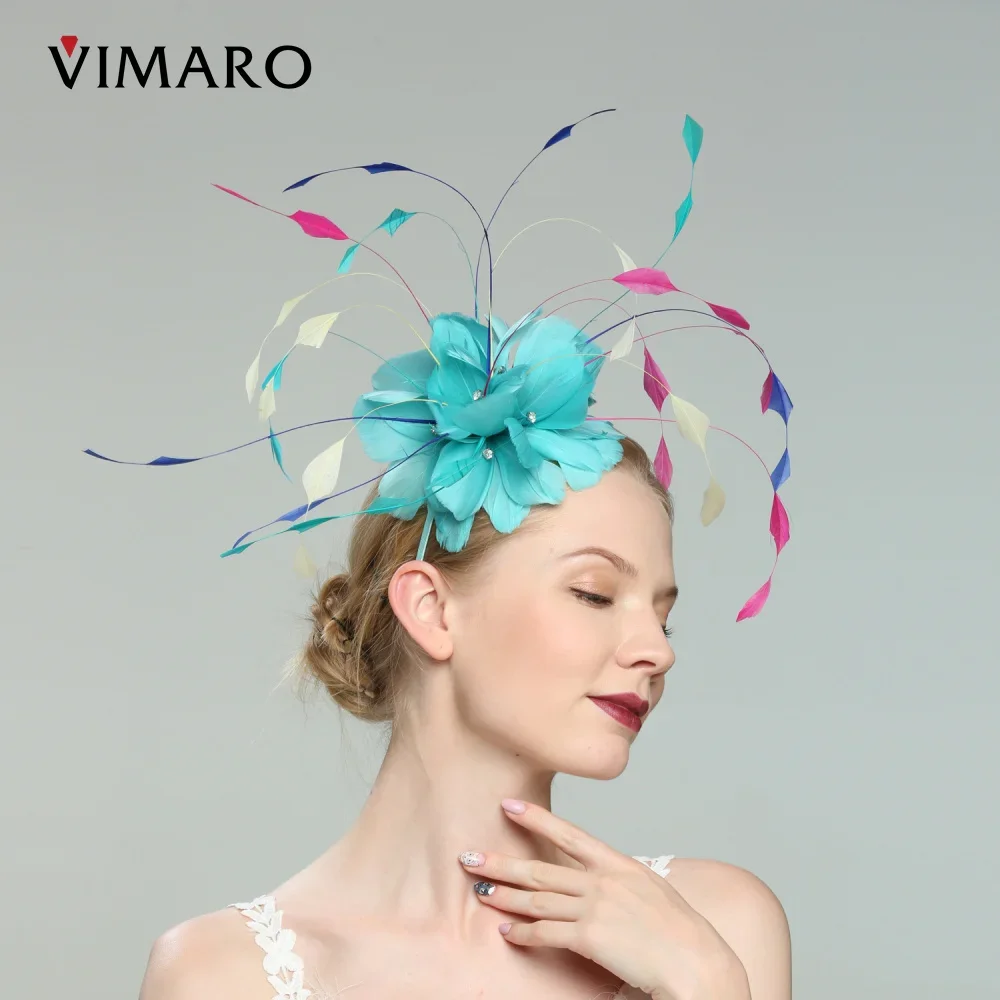 VIMARO Turquoise Feather Fascinators for Women Elegant Headbands Fascinator Hats for Women Wedding and Church Derby Hat Women