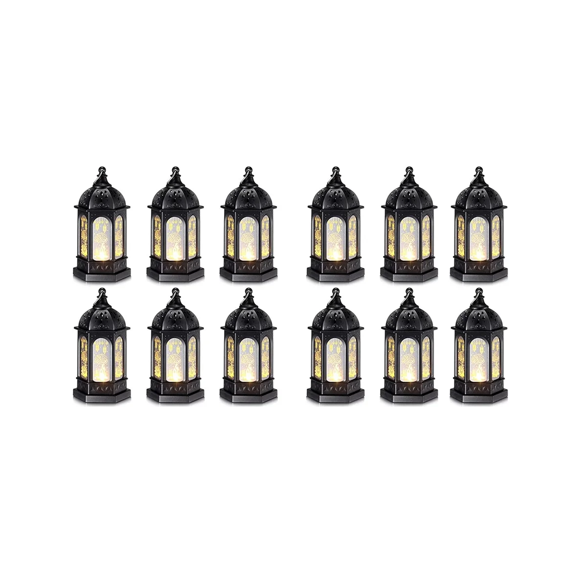 12Pcs Mini Ramadan Candle Mubarak Lantern LED Eid Mubarak Lantern Moon Star Lights Moroccan Style Hanging Lantern A