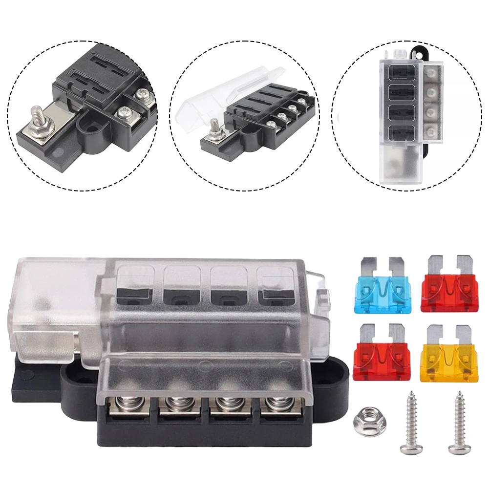 4 Gang Car Fuse Box 4-channel Fuse Box Tin Plated Copper M5 Stainless Threaded Stud For ATO ATC Fuses Terminal Holder Circuit