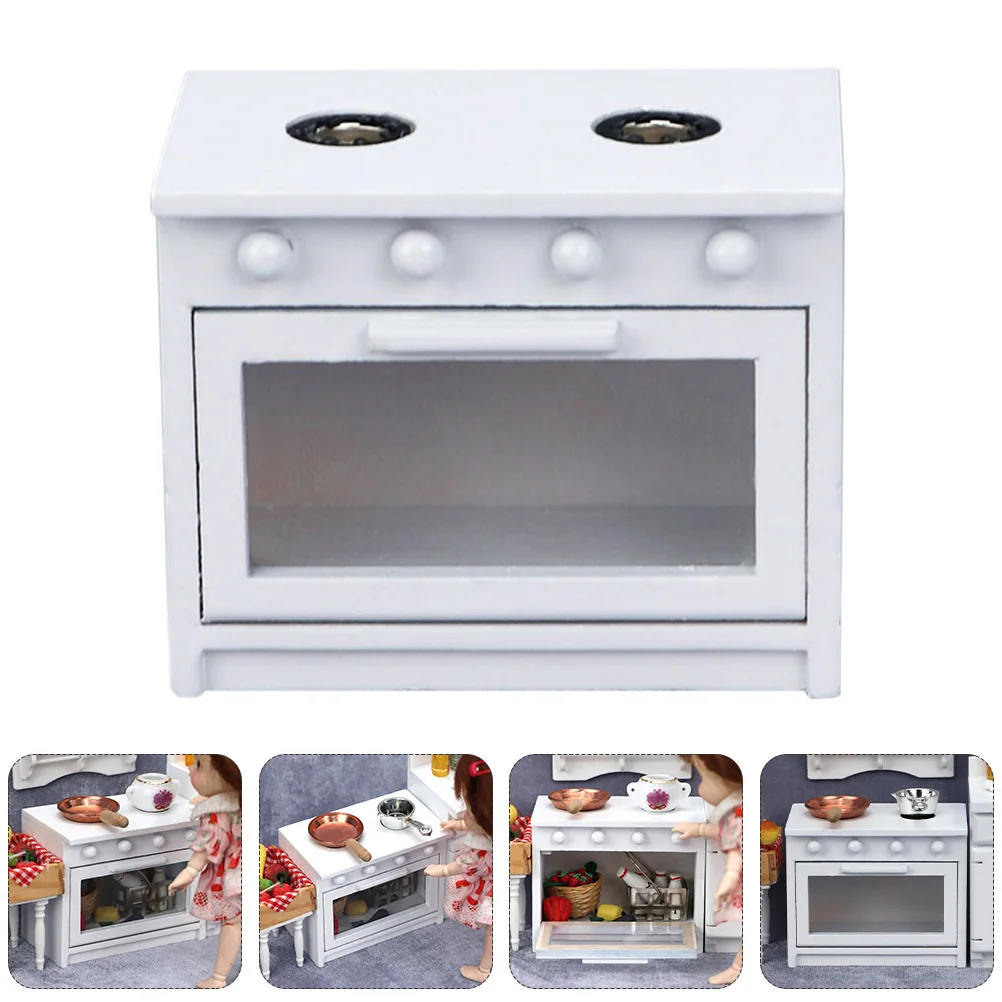Mini accesorio de cocina de Gas, muebles de cocina en miniatura, juego de madera seguro para cocinar para niños, estufa para casa de muñecas, 1 ud.