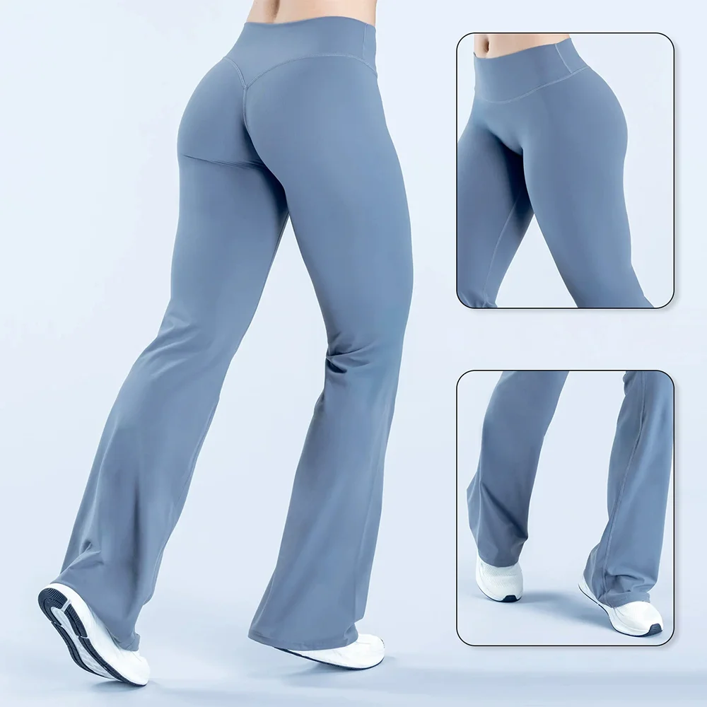 Fashion Nude Casual Flared Pants High-Waisted Slimming Running Slightly Flared Pants Fitness Running Cycling Sports Wide-Leg